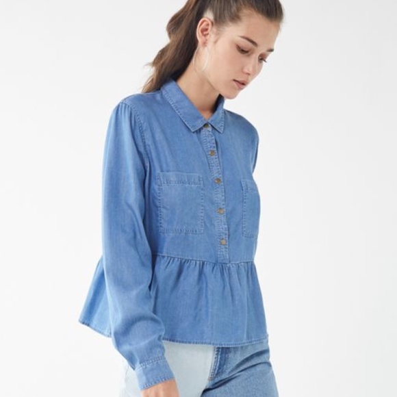 Urban Outfitters Tops - URBAN OUTFITTERS Denim Ruffle Babydoll Top M
